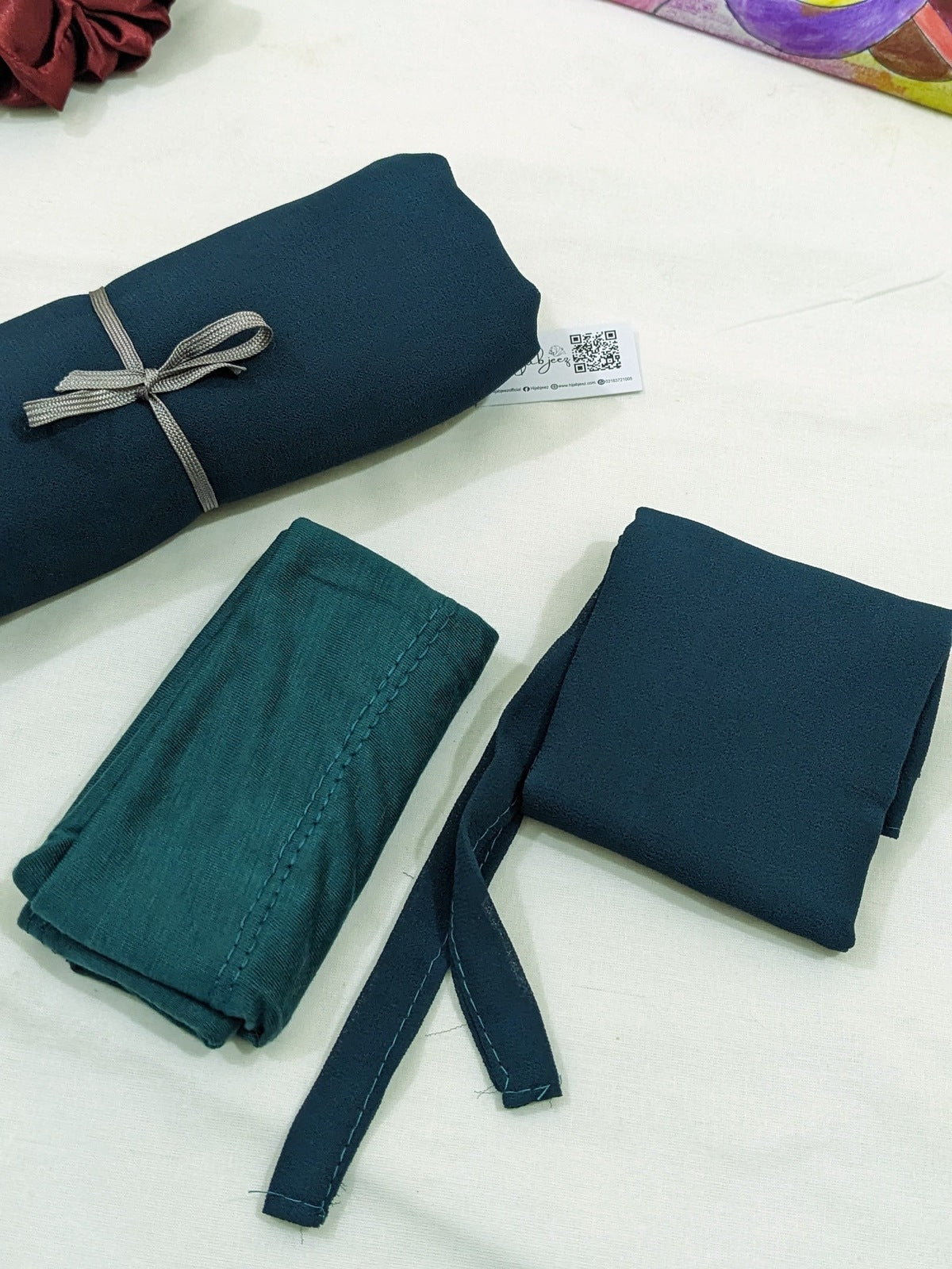 GEORGETTE NIQAB WITH HIJAB KIT WITH TUBE CAP - BLUISH GREEN