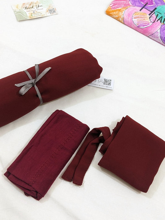 GEORGETTE NIQAB WITH HIJAB KIT WITH TUBE CAP - MAROON