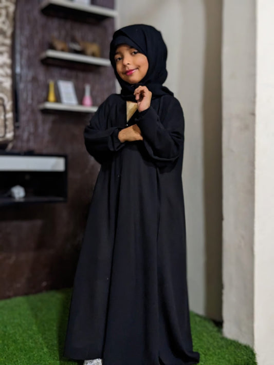 Kids Abaya Front Open Style - Plain Black