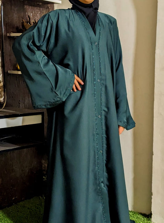 Nida Abaya Front Open Style - Bell Sleves Green