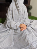 NAMAZ CHADDAR WITH SLEEVES N NIQAB - WHITE WITH BLACK POLKA DOTS LARGE