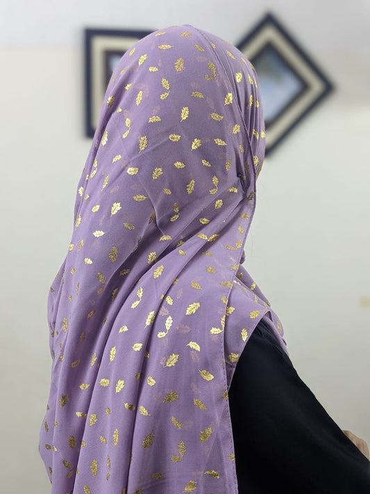 FOIL LEAF PRINT GEORGETTE - LAVENDER