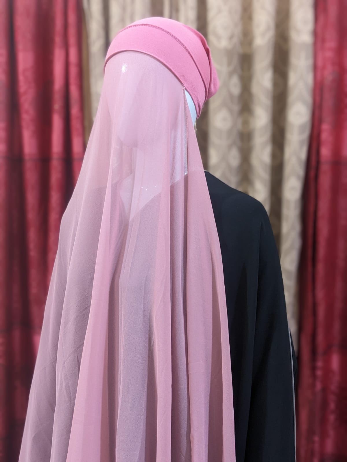 Georgette Hijab with attached Tube Cap - French Rose