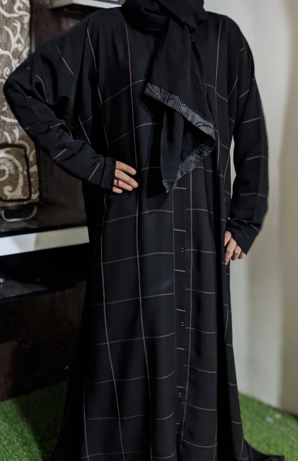 Nida Abaya Front Open Style - Black Design 3