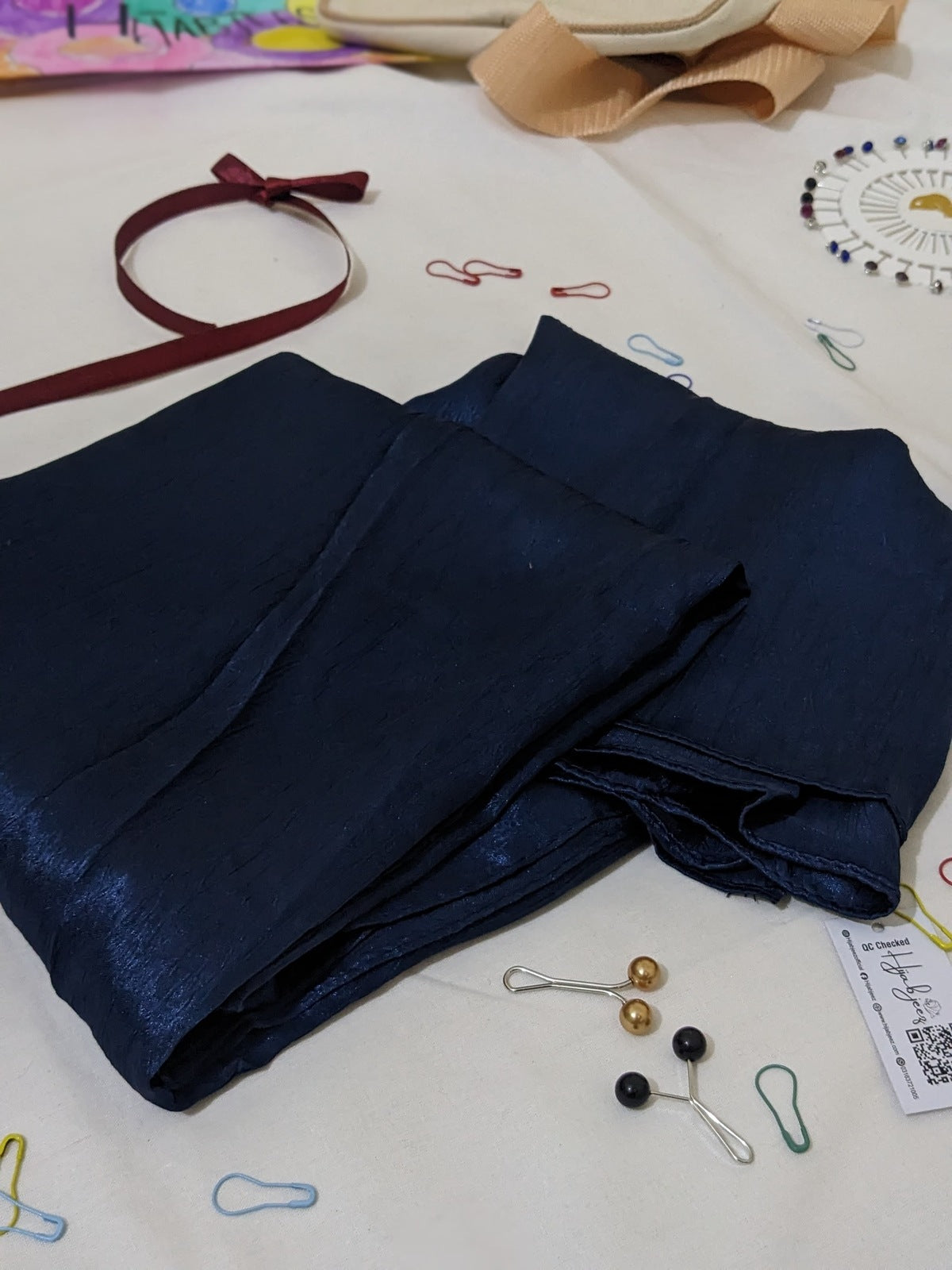 WRINKLE VELVET SILK - NAVY