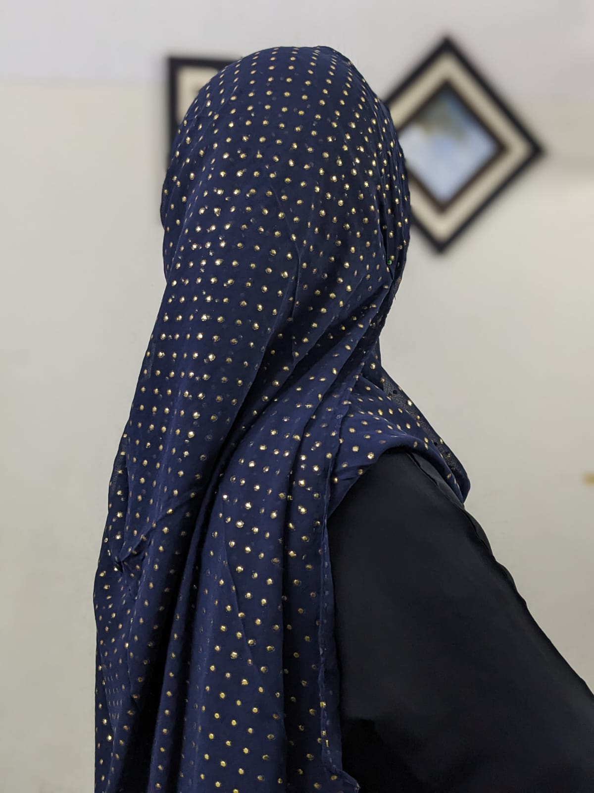 GOLD DOTTED FOIL PRINT GEORGETTE - NAVY