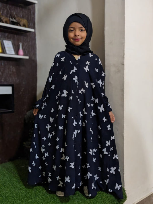 Kids Abaya Front Open Style - Butterflies