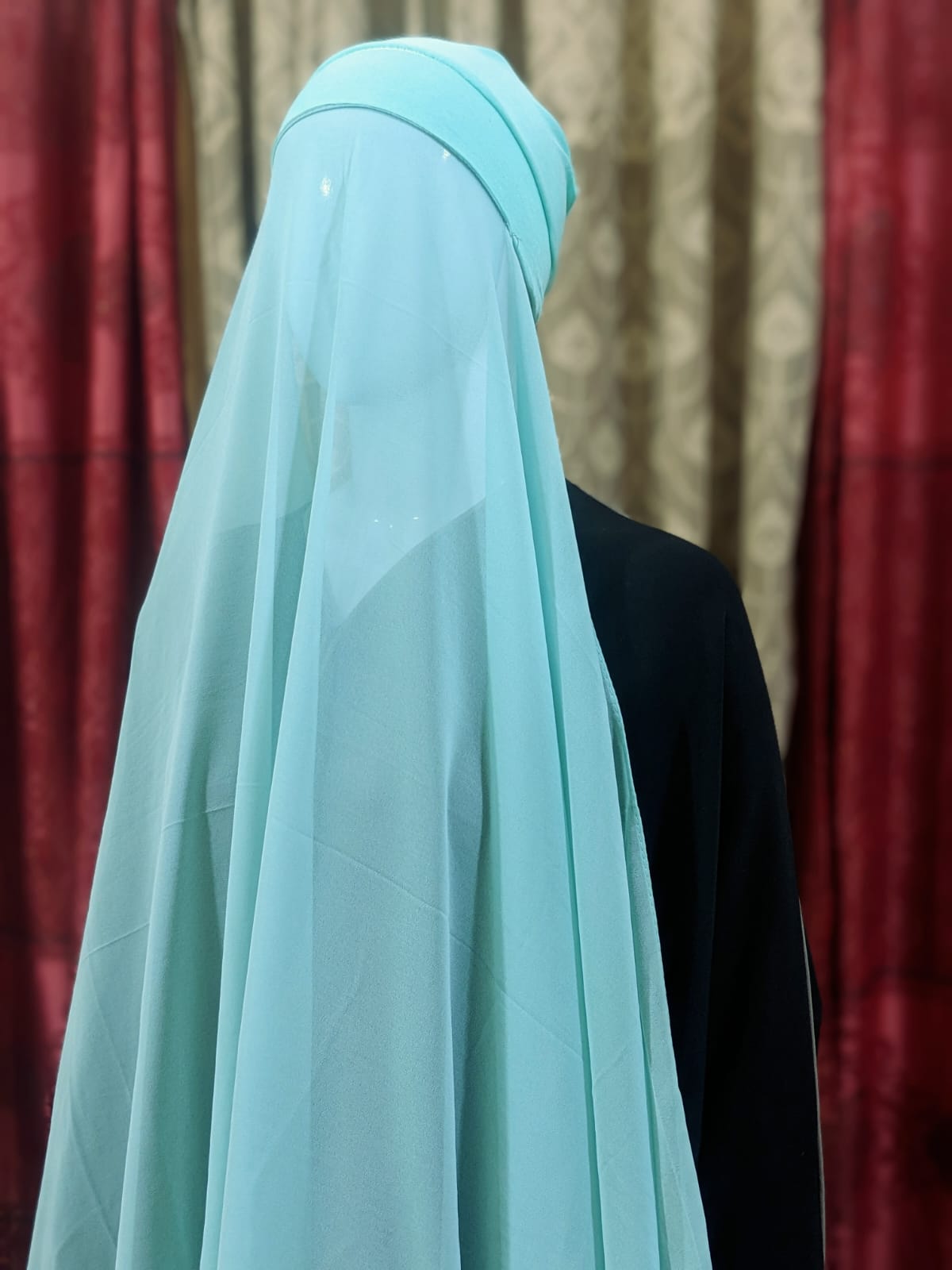 Georgette Hijab with attached Tube Cap - Sea Green