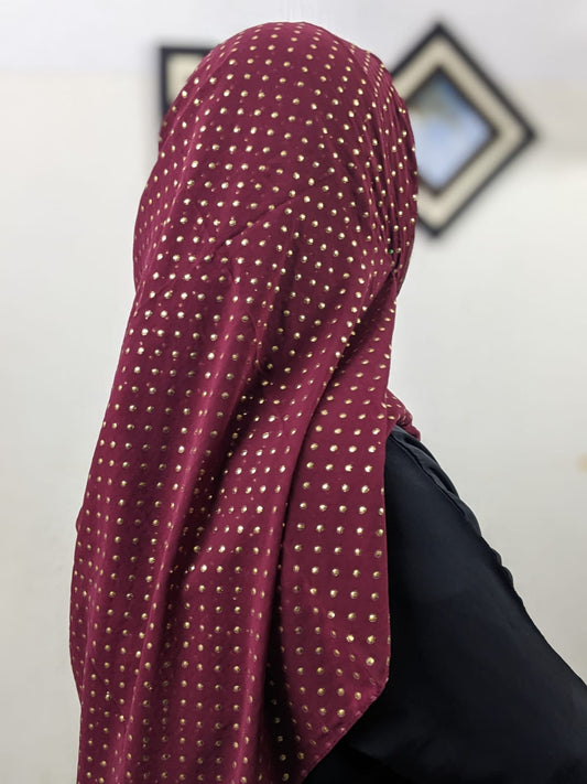 GOLD DOTTED FOIL PRINT GEORGETTE - MAROON