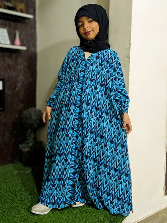 Kids Abaya Front Open Style - Teal Electra