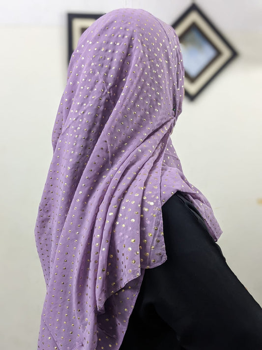 GOLD DOTTED FOIL PRINT GEORGETTE - LAVENDER